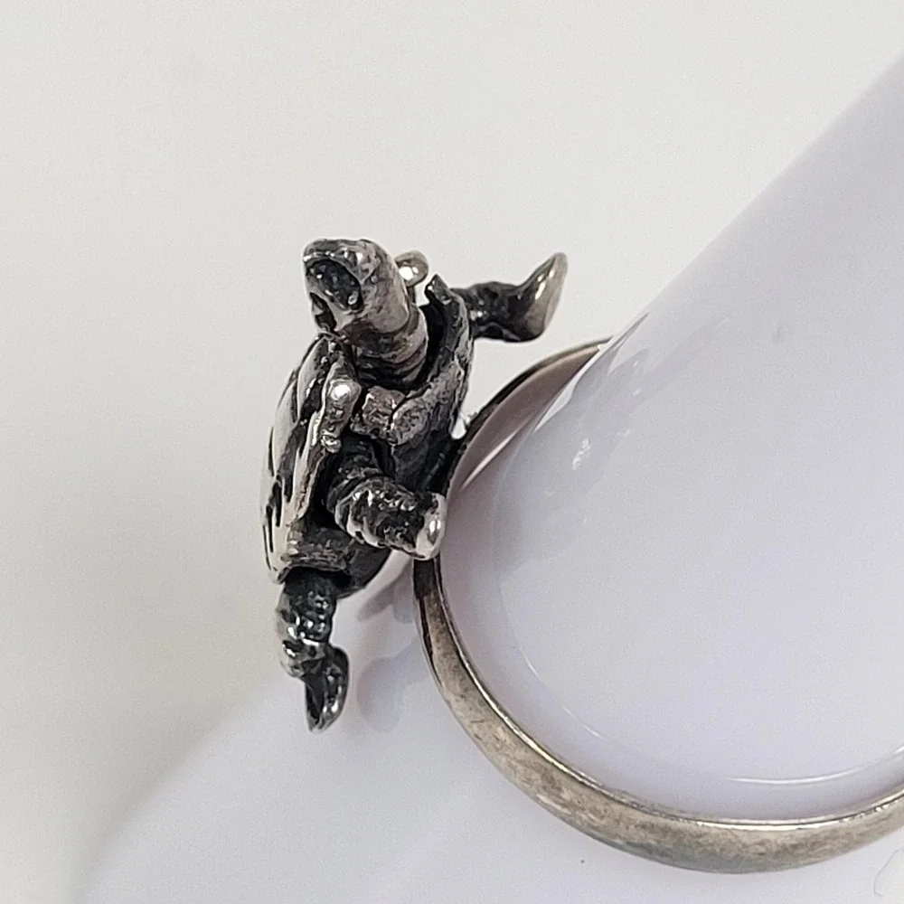 925 Sterling Silver Turtle Ring Size 6.5 Articulated Band Charm Jewelry - Picture 2 of 10